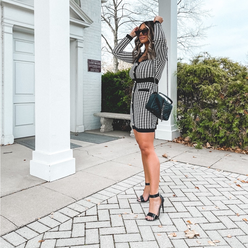 Houndstooth Long Sleeve Dress
